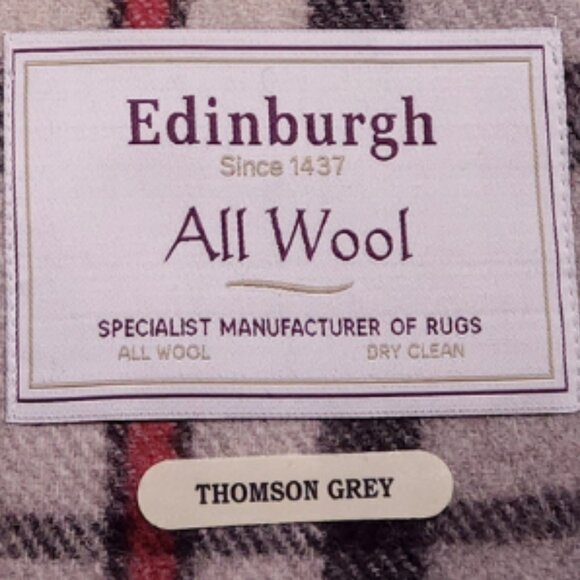 SCOTTISH WOOL IMPORT THROW BLANKET Fringe Tomson Plaid Grey Ivory Black Red NWT - Picture 2 of 13